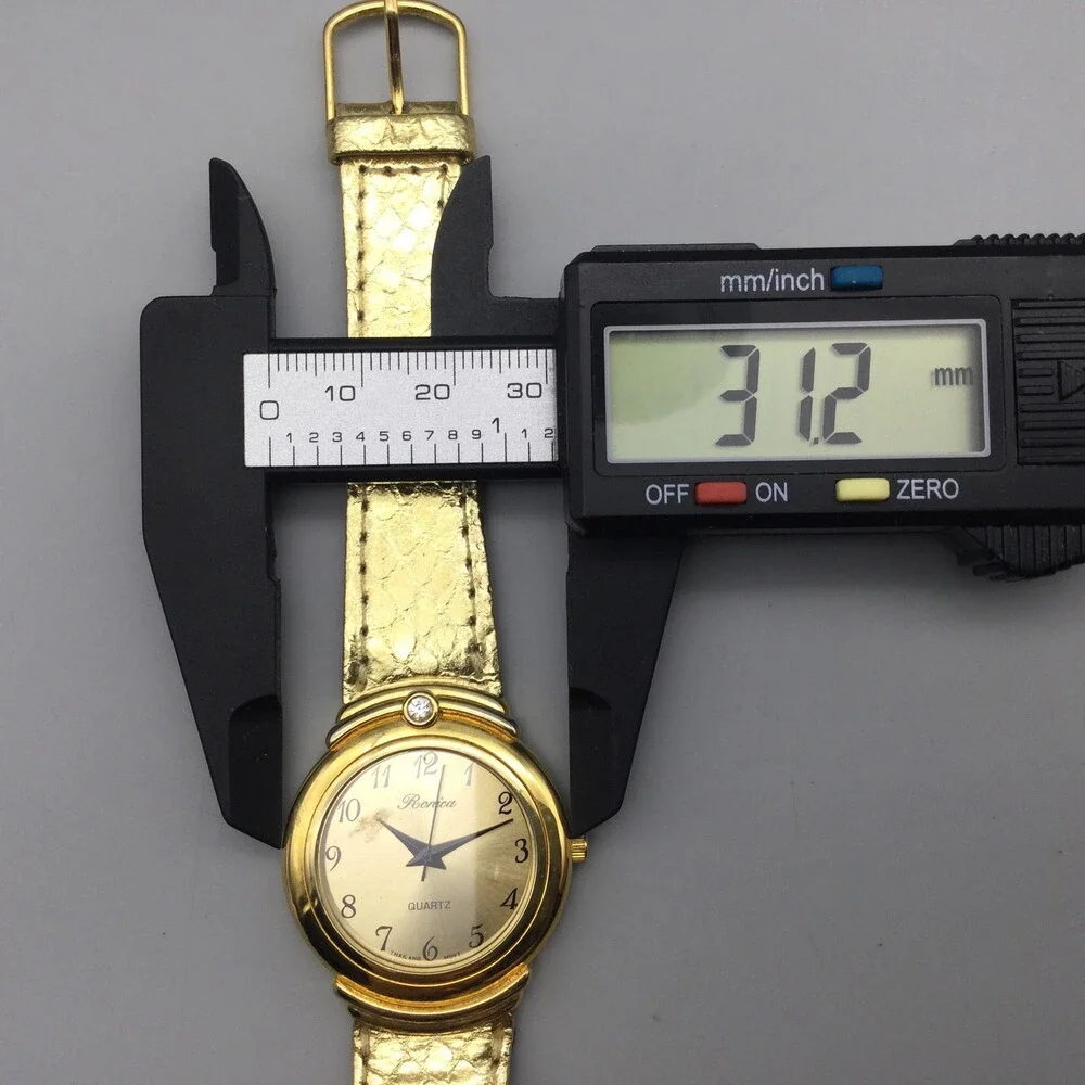 Vintage Ronica Womens Watch 31mm Gold Tone Gem Leather New Battery